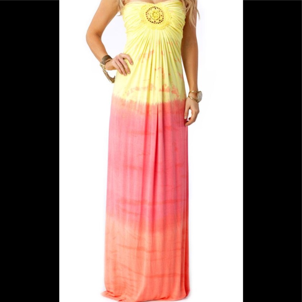 Sky Brand 🌸Yellow Coral Orange Ombré Maxi Dress